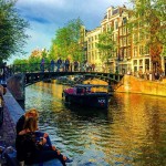 Drinking wine by the canal